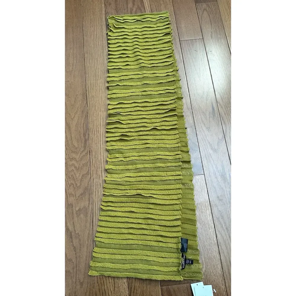NEW Eileen Fisher Gold Pleated Wool‎ Blend Scarf 10” X 72” Soft NWT